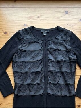 WHBM Black Lace Ruffle Cardigan Sweater Size Small NWOT
